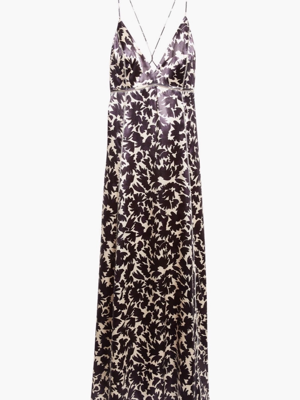 Ulla Johnson Black and Cream Floral Satin Slip Maxi Dress - Picture 4 of 13